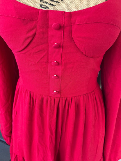 SO Red Smocked Long Sleeve Midi Dress Women's Size Medium NWT Flaw