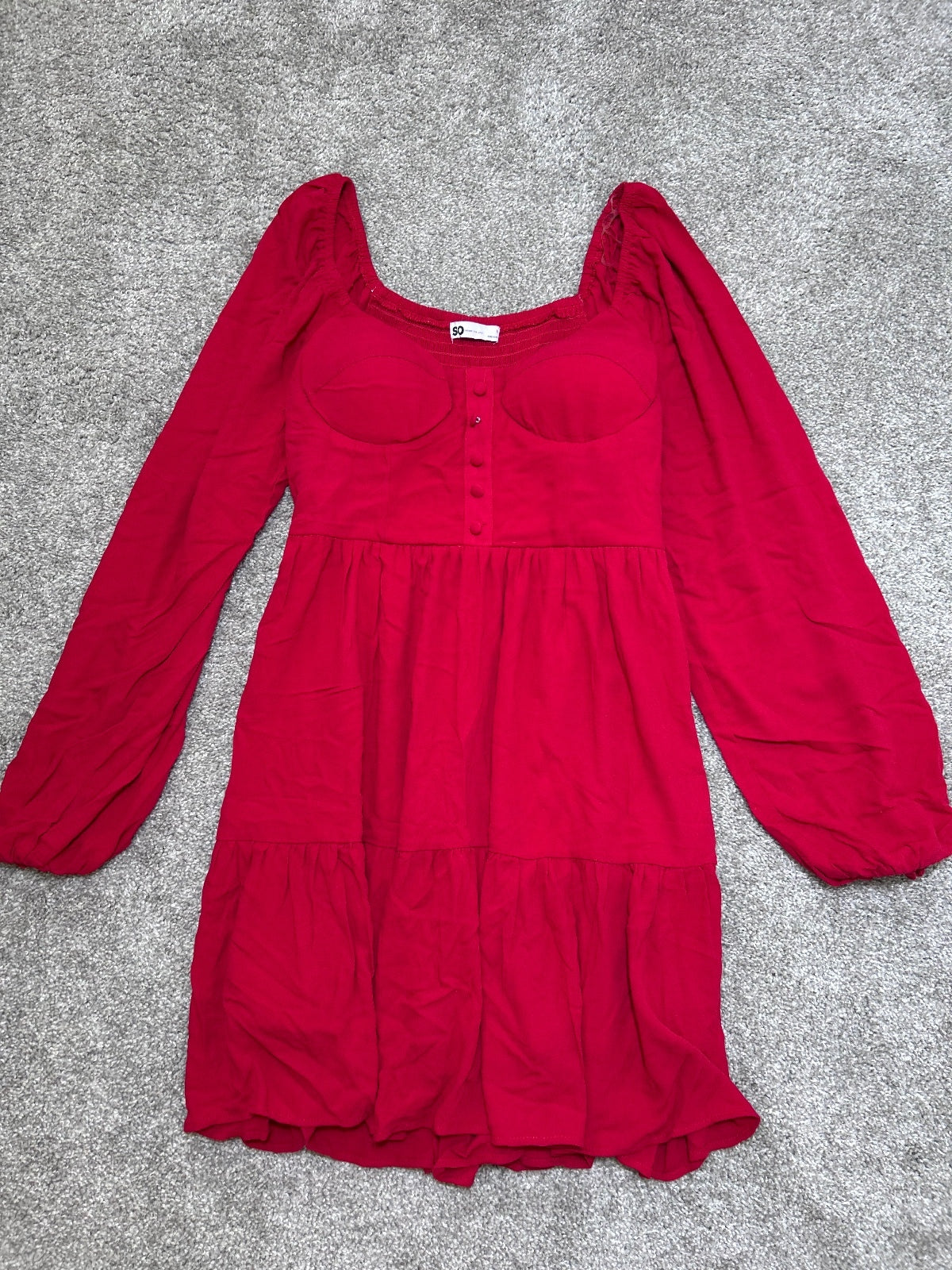 SO Red Smocked Long Sleeve Midi Dress Women's Size Medium NWT Flaw