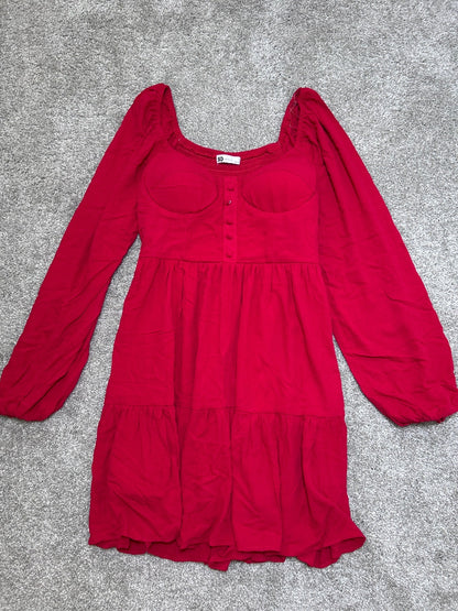 SO Red Smocked Long Sleeve Midi Dress Women's Size Medium NWT Flaw