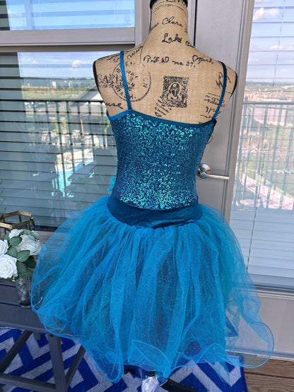 Curtain Call Radiant Reflection E1190 Teal Blue Sequin Sparkle Dance Costume ALA