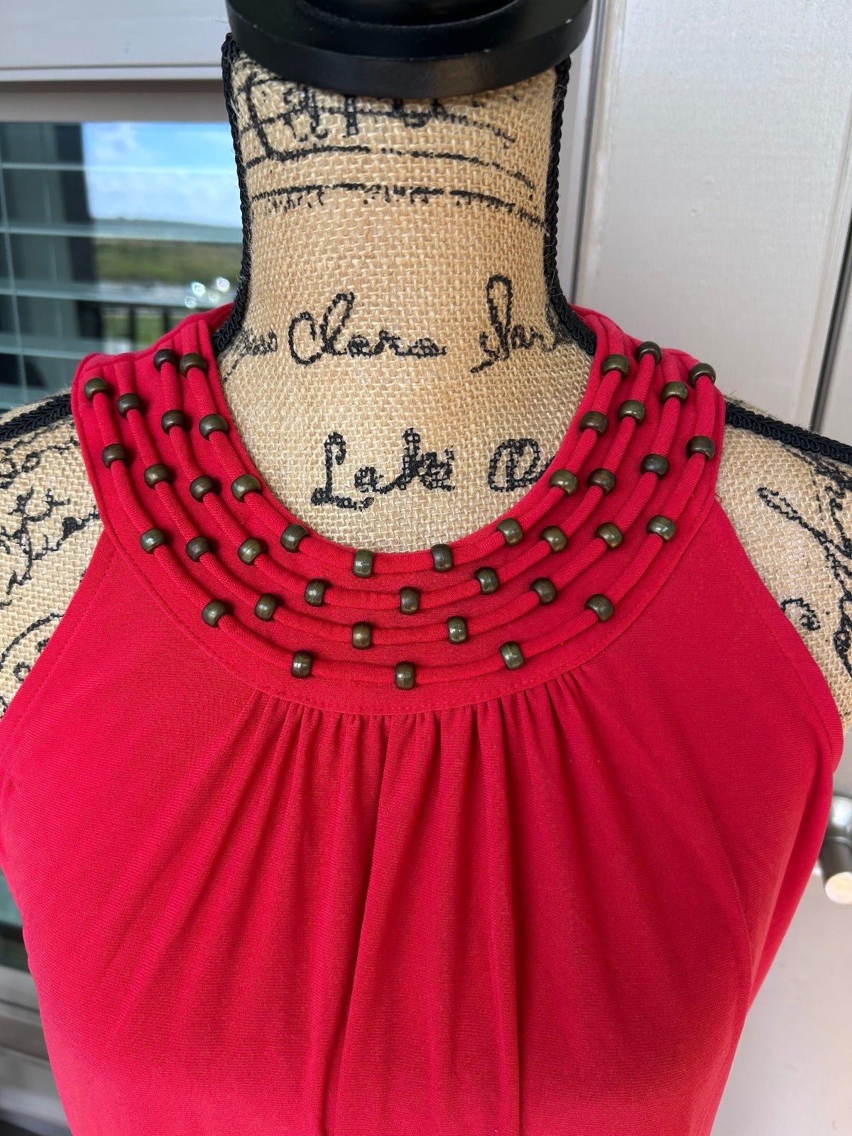 C&C California Womens Size Medium Red Sleeveless Beaded Neck Party Dress M