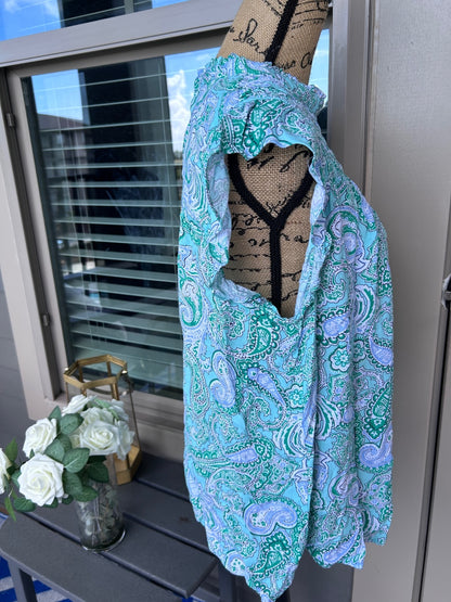 Crown Ivy Womens XXL Turquoise Blue Green Paisley Sleeveless Keyhole Blouse Top