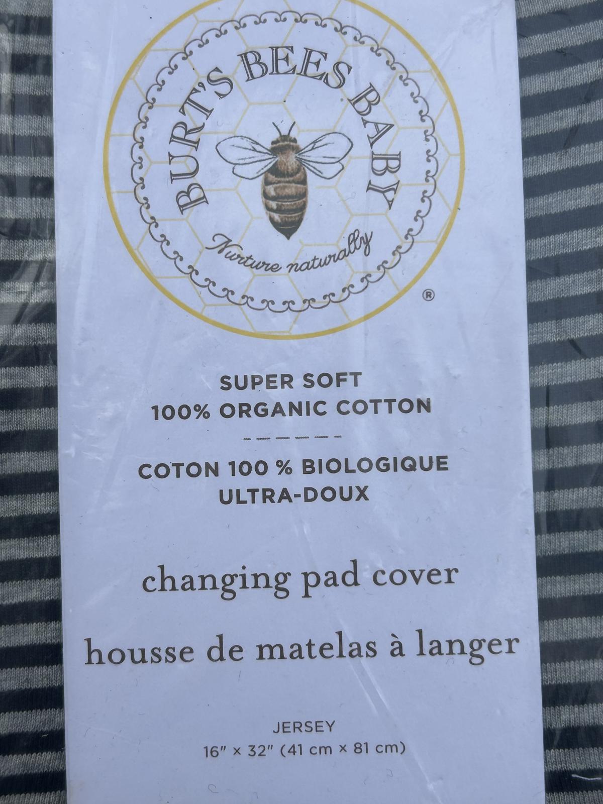 new! Organic Burt’s Bees Baby Changing Pad Cover – Gray & Navy Blue |