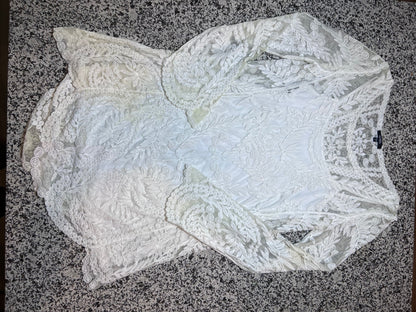 THRIFT | XOXO White Floral Lace Long Sleeve Illusion Mesh Mini Dress