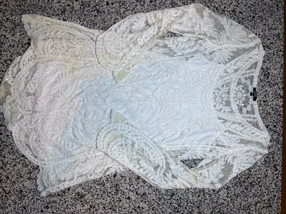 THRIFT | XOXO White Floral Lace Long Sleeve Illusion Mesh Mini Dress