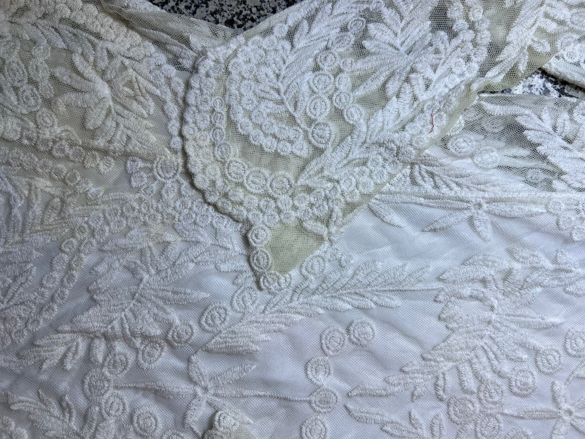 THRIFT | XOXO White Floral Lace Long Sleeve Illusion Mesh Mini Dress
