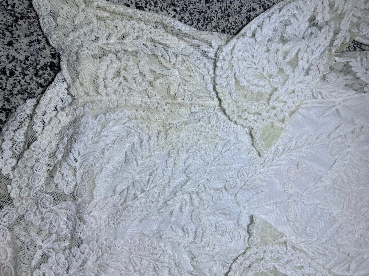 THRIFT | XOXO White Floral Lace Long Sleeve Illusion Mesh Mini Dress