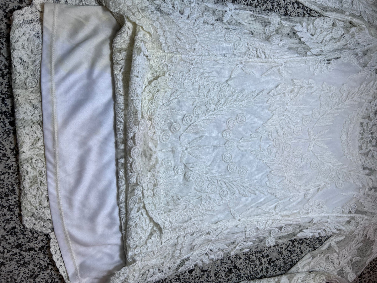 THRIFT | XOXO White Floral Lace Long Sleeve Illusion Mesh Mini Dress