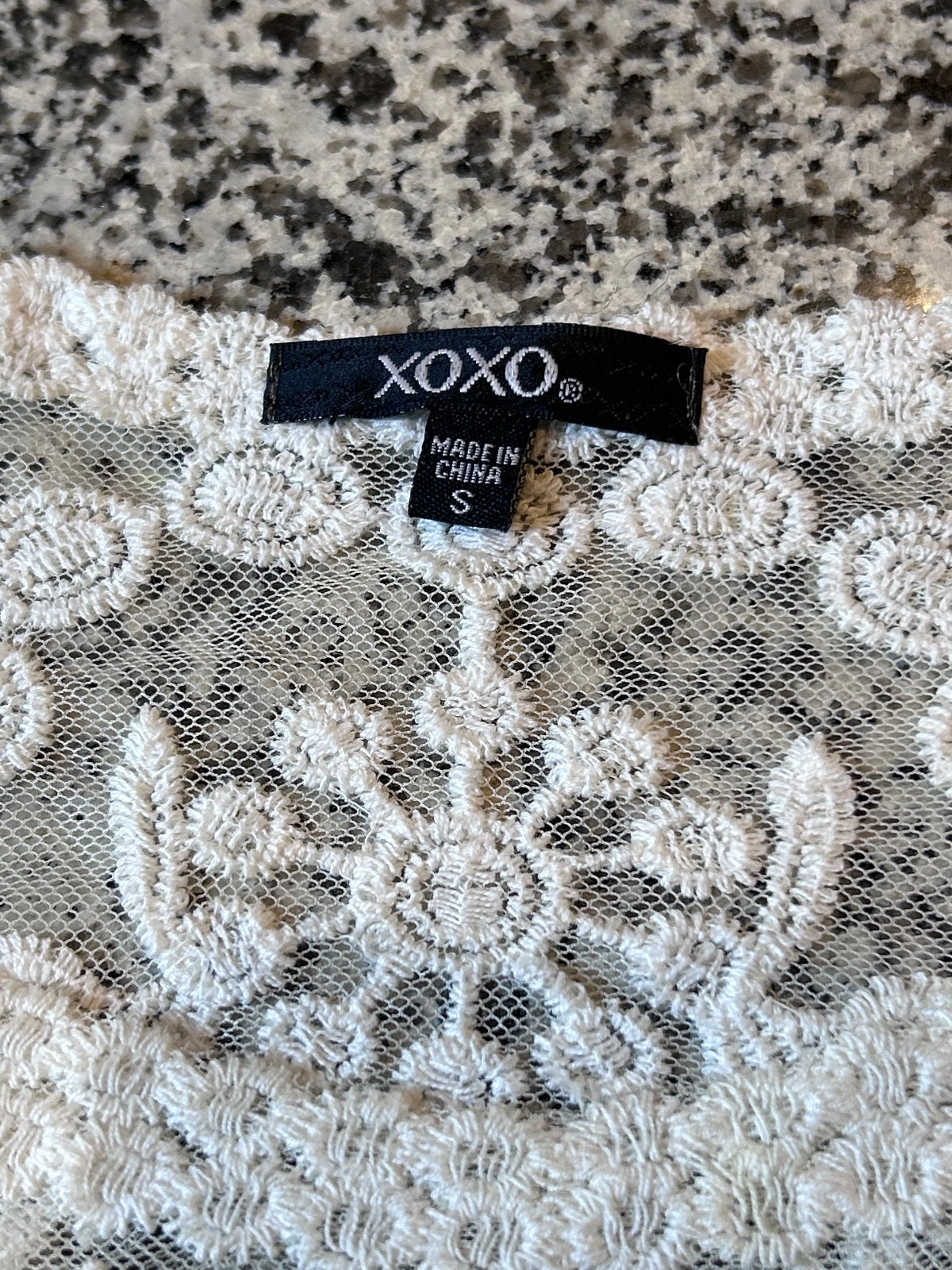 THRIFT | XOXO White Floral Lace Long Sleeve Illusion Mesh Mini Dress
