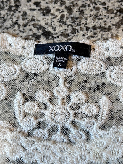 THRIFT | XOXO White Floral Lace Long Sleeve Illusion Mesh Mini Dress