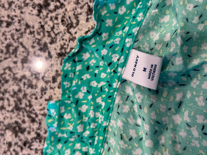 Old Navy Green Floral Wrap Midi Dress Women’s Medium Ruffle V-Neck Casual