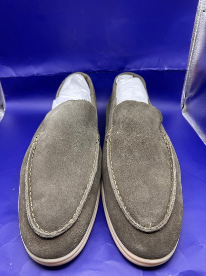 Old Money Mens Sz 13 Olive Gray Faux Suede Loafers Slip On Moc Toe Driver Shoes