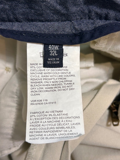 Nautica Mens 40x32 Classic Fit Stretch Chino Pants Off White Cream W40 L32