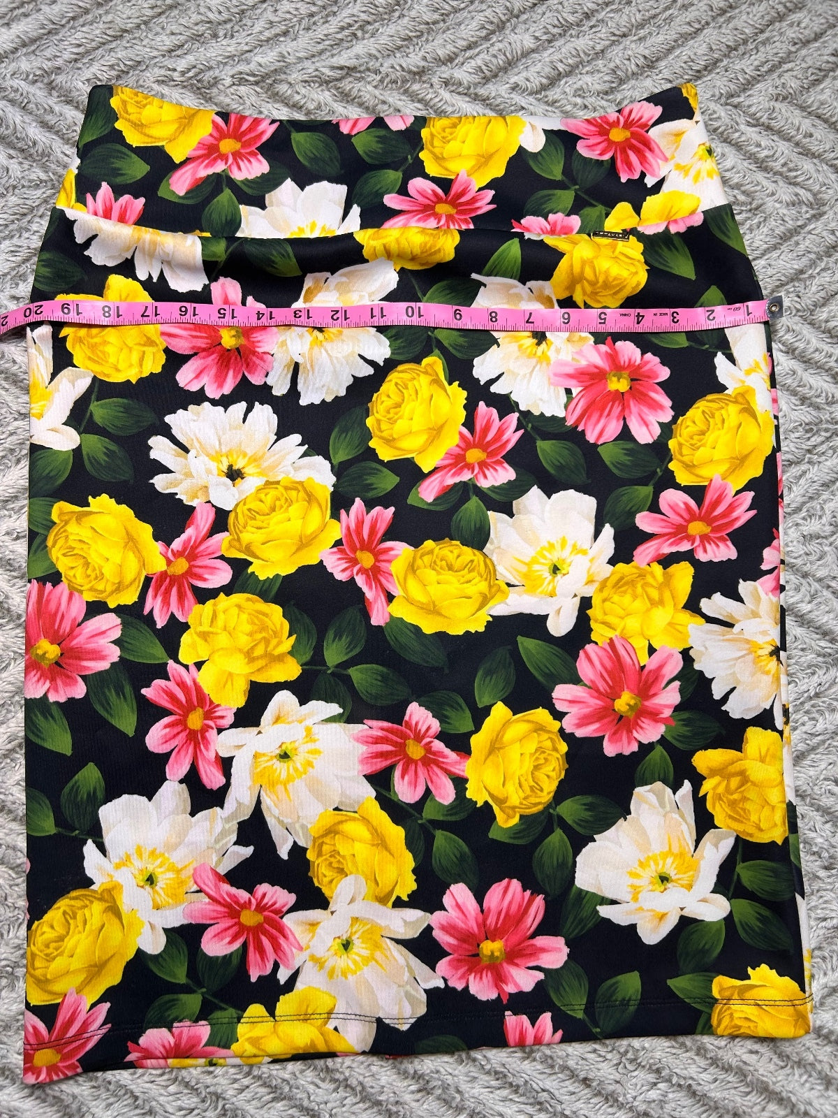 Tahari Black Floral Pencil Skirt Womens Stretch Knit Pull On Knee Length