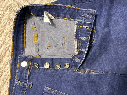 Womens Size XL Blue Denim Shorts Button Front Stretch Cotton Blend Bermudas