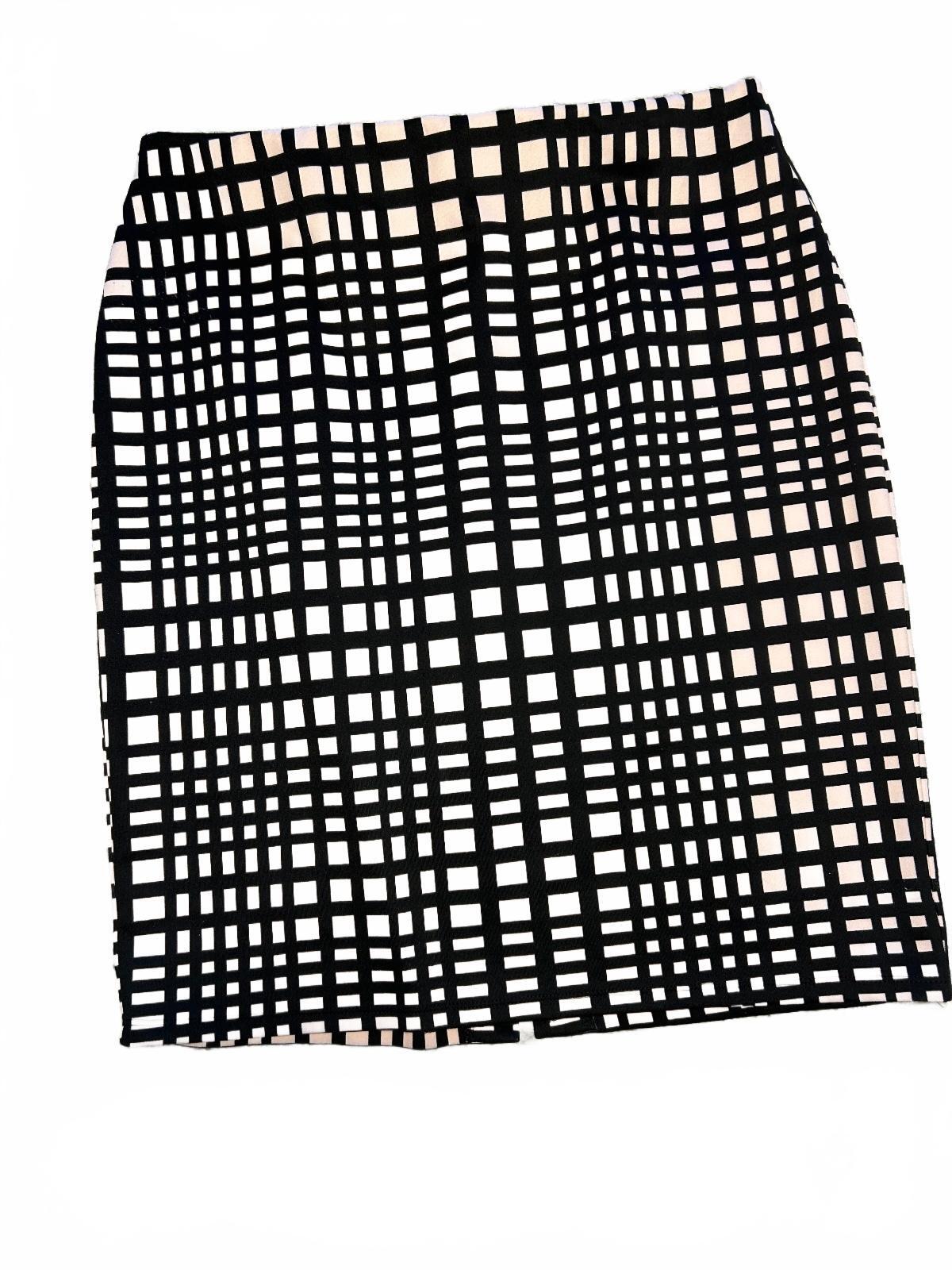 Black and Beige Checkered Pencil Skirt with Front Slit - Professional and Chic