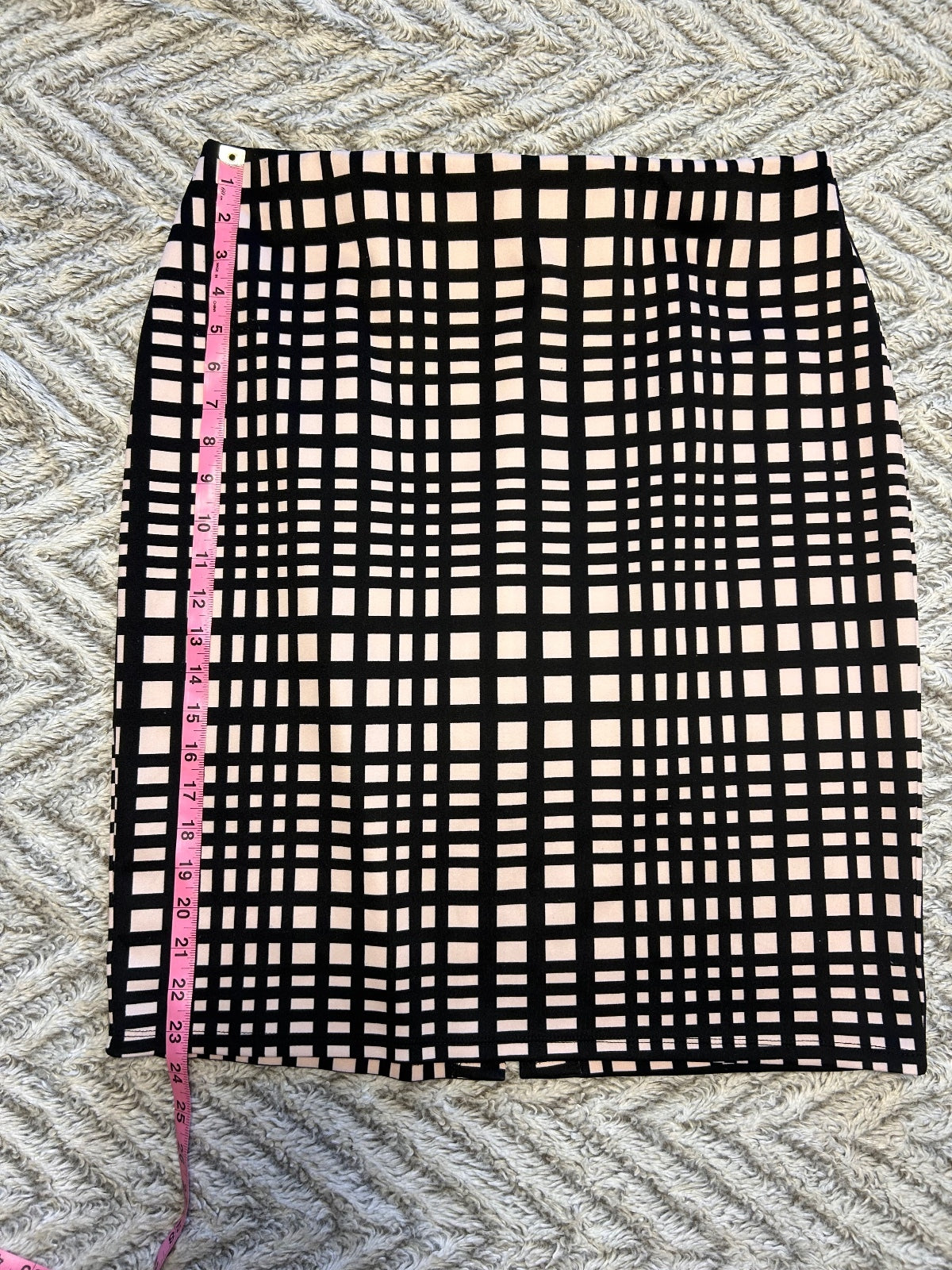 Black and Beige Checkered Pencil Skirt with Front Slit - Professional and Chic