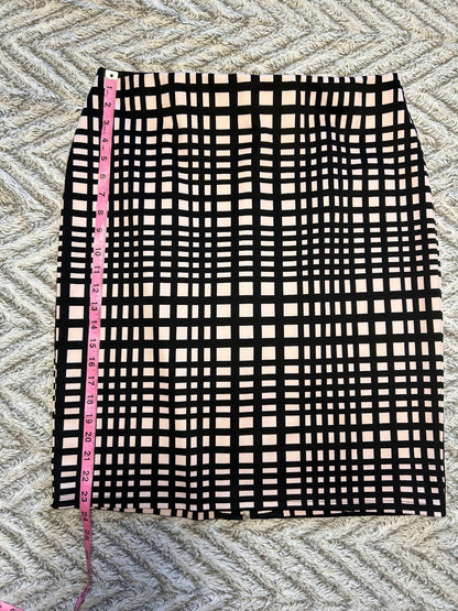 Black and Beige Checkered Pencil Skirt with Front Slit - Professional and Chic