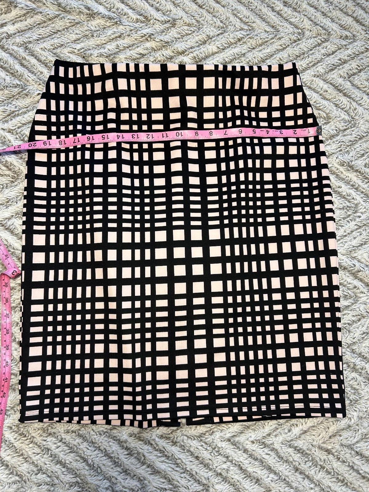 Black and Beige Checkered Pencil Skirt with Front Slit - Professional and Chic