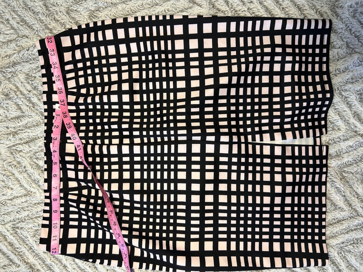 Black and Beige Checkered Pencil Skirt with Front Slit - Professional and Chic