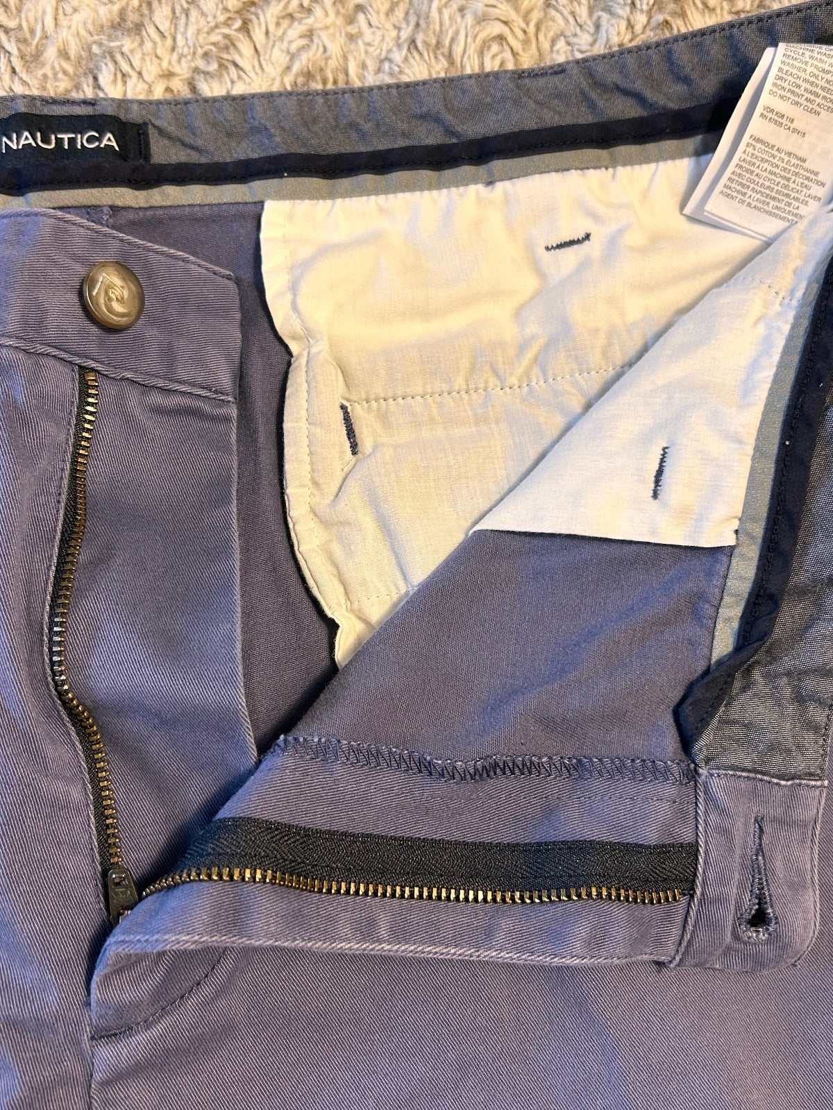 Nautica Mens Size 40W The Deck Shorts Blue Classic Fit Stretch Chino Flat Front
