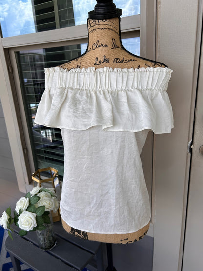 Express White Off Shoulder Ruffle Top Tube Blouse Women's L Layering