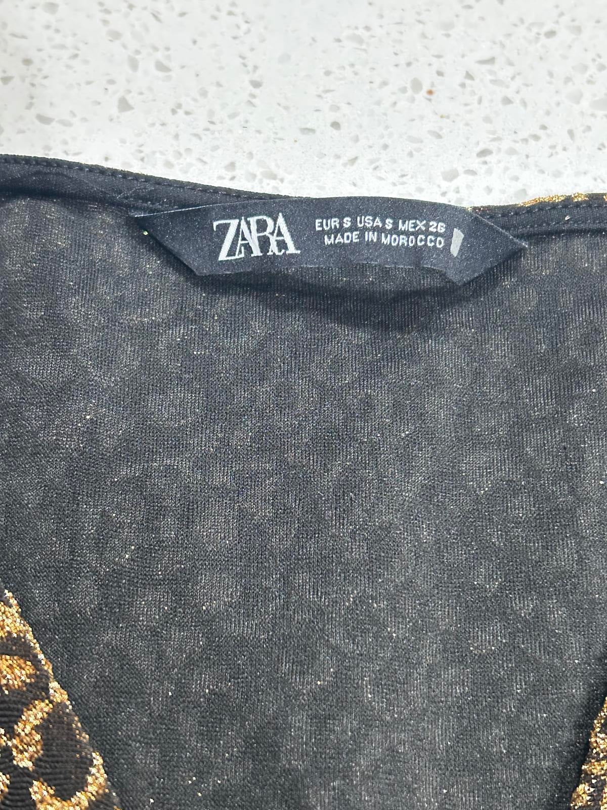 Zara Metallic Gold & Black V-Neck Mini Dress