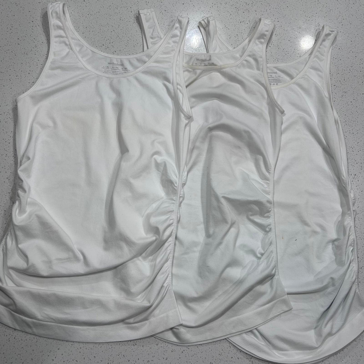 Motherhood Maternity Camisole 3-Pack Size L White Layering Tank Top Side Ruched