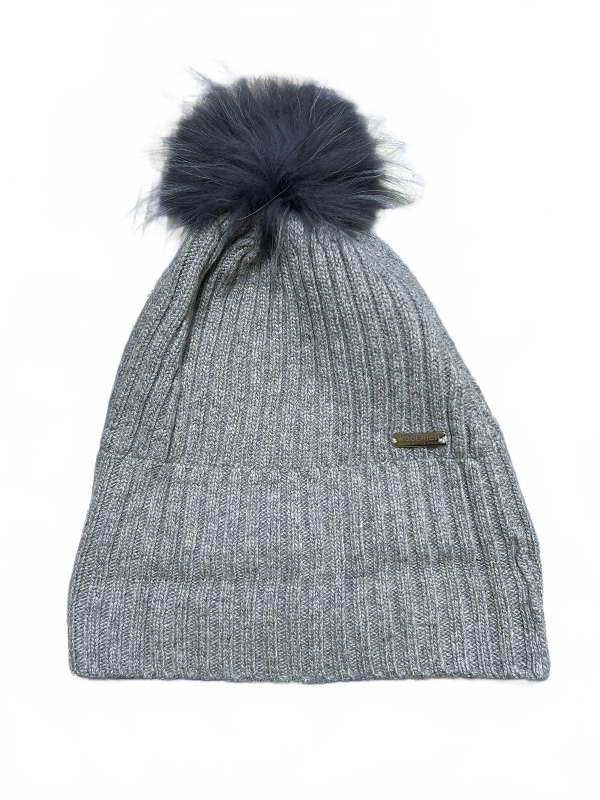 Woolrich European Beanie – Gray Rib-Knit with Cashmere Pom-Pom, Soft & Cozy!