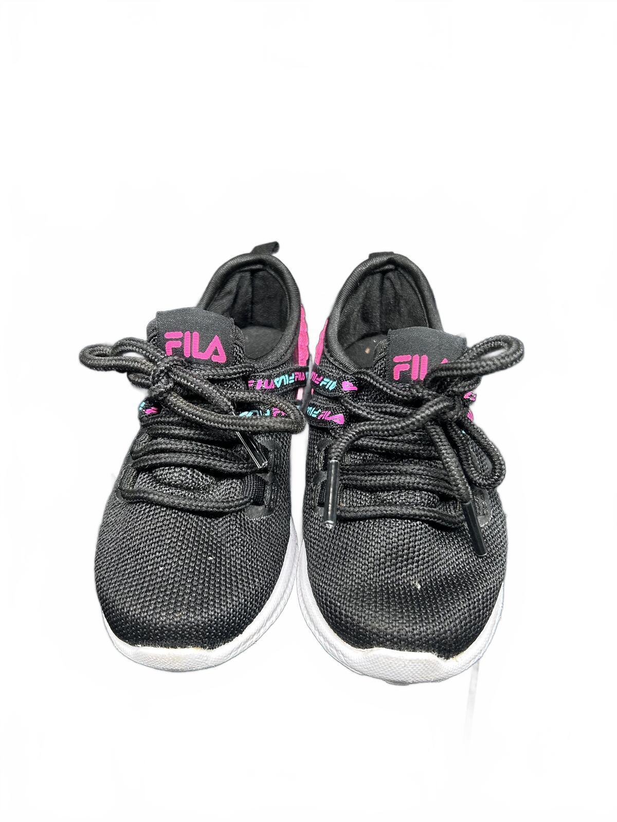 FILA Toddler Girls' running shoes in black and pink with blue SIZE 7 Toddler