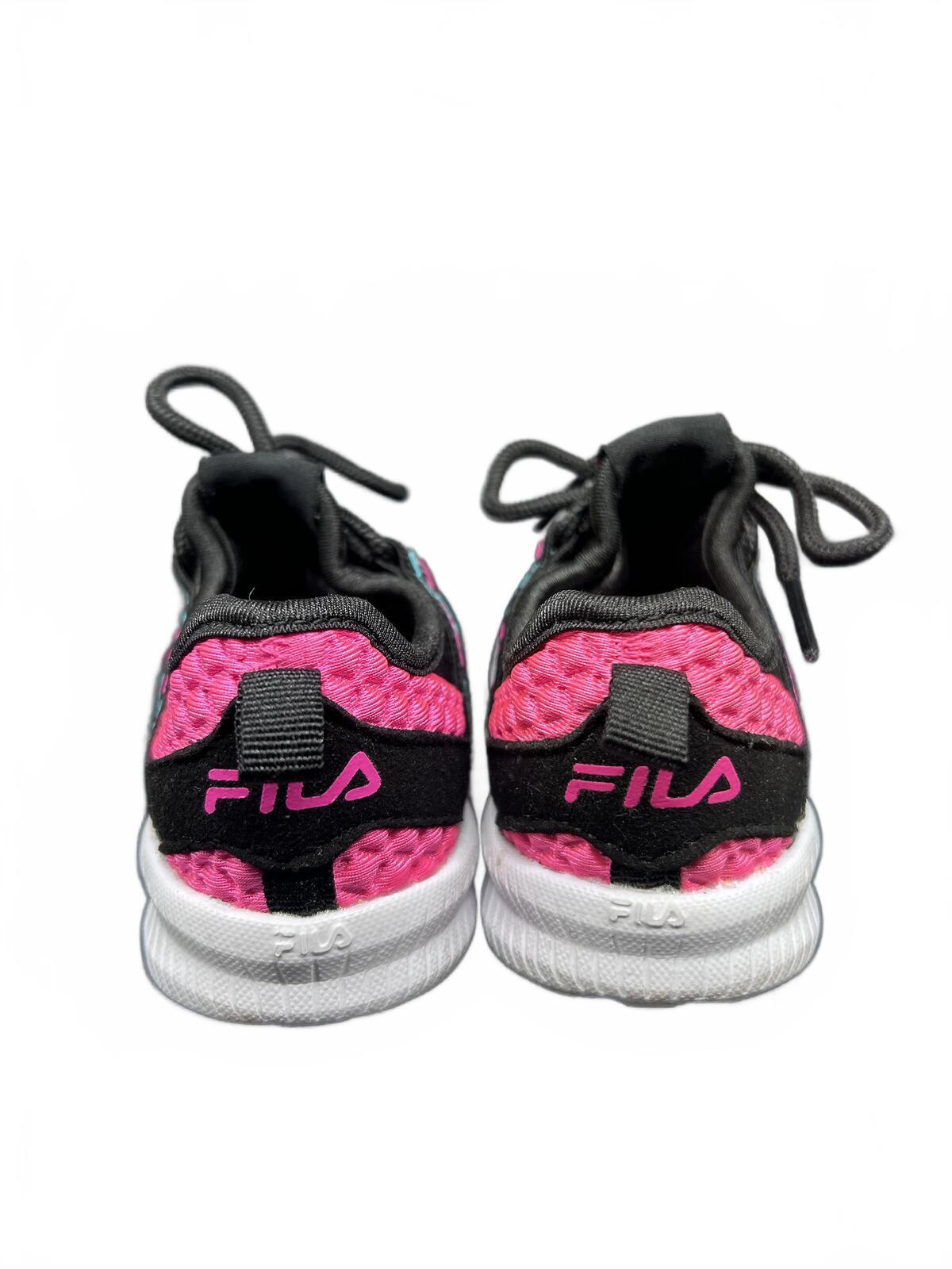 FILA Toddler Girls' running shoes in black and pink with blue SIZE 7 Toddler