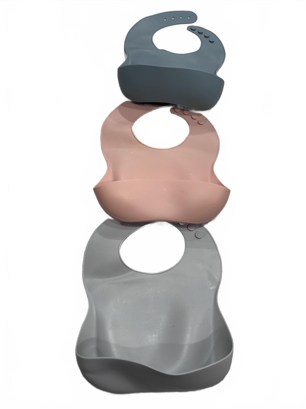 Set of 3 Silicone Baby Bibs with Food Catcher Pocket