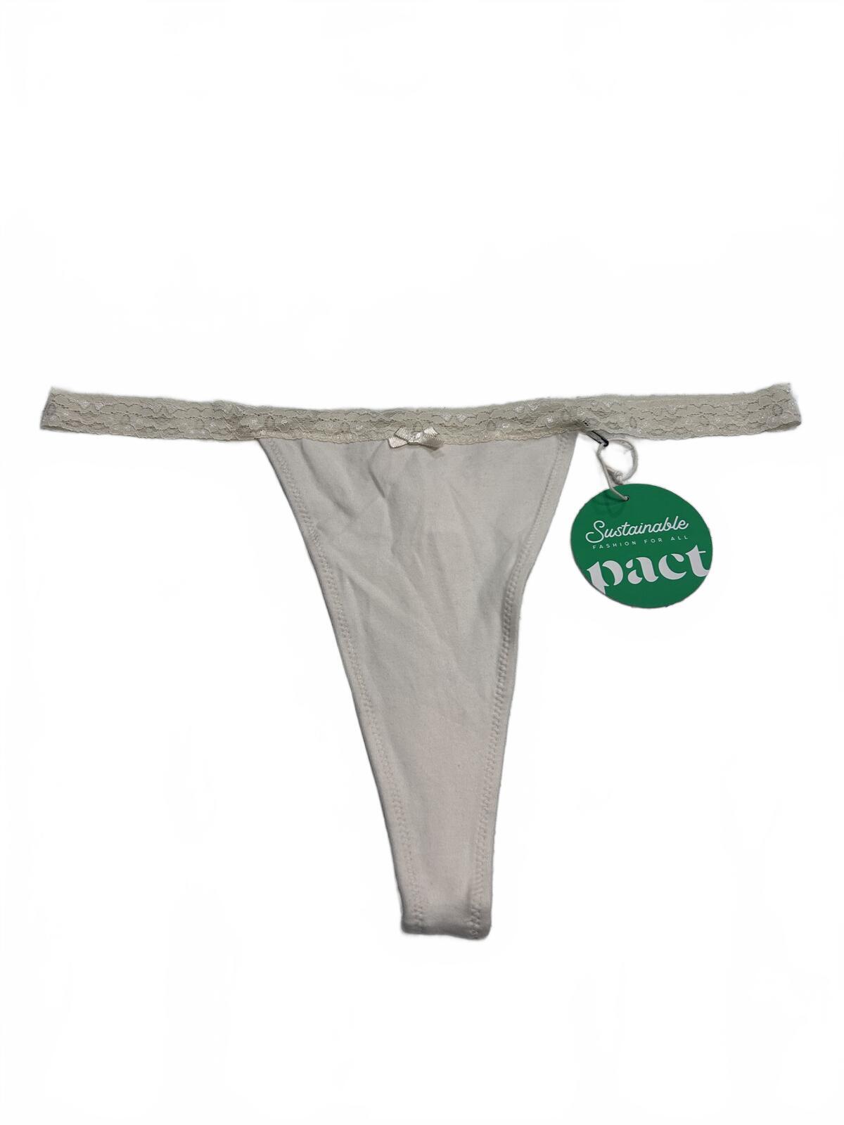 Pact Sustainable Women's Lace Trim Cotton Thong Underwear - Size XL