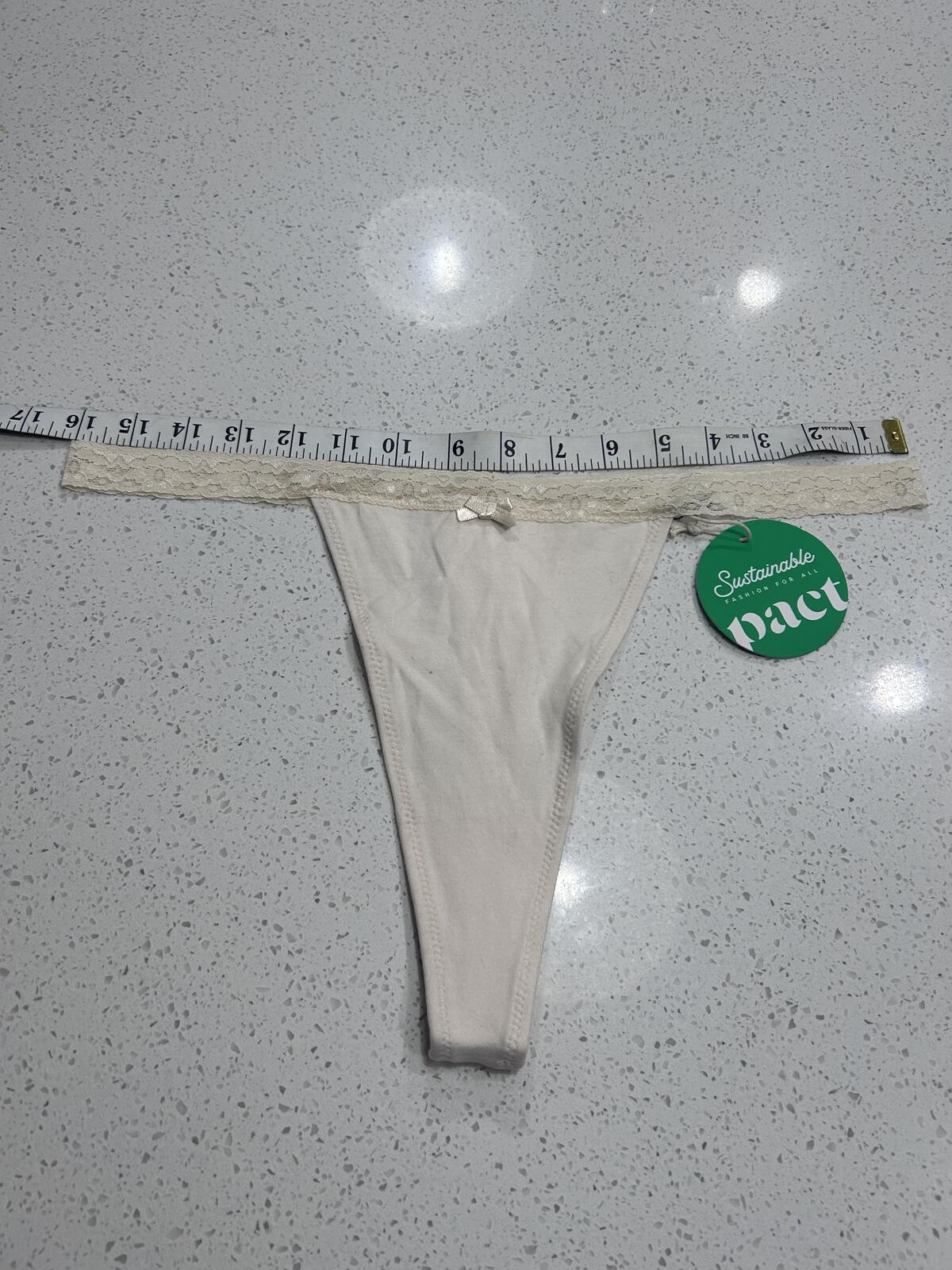 Pact Sustainable Women's Lace Trim Cotton Thong Underwear - Size XL