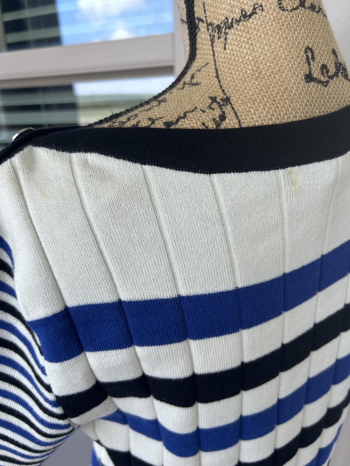 Ralph Lauren Striped Ribbed Knit Top with Button Detail