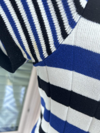 Ralph Lauren Striped Ribbed Knit Top with Button Detail