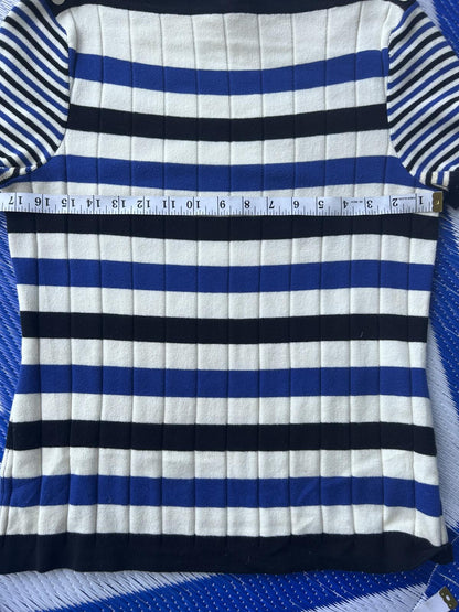 Ralph Lauren Striped Ribbed Knit Top with Button Detail