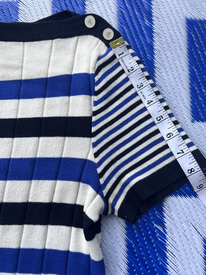 Ralph Lauren Striped Ribbed Knit Top with Button Detail