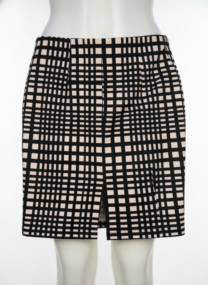 Black and Beige Checkered Pencil Skirt with Front Slit - Professional and Chic
