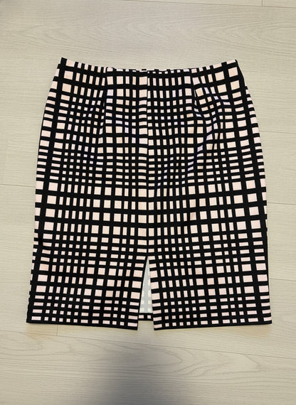Black and Beige Checkered Pencil Skirt with Front Slit - Professional and Chic
