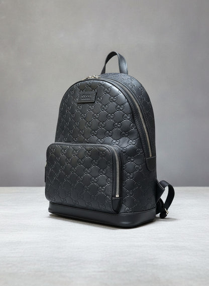 Gucci Guccissima Signature Black Leather Backpack Bag Unisex Authentic Luxury
