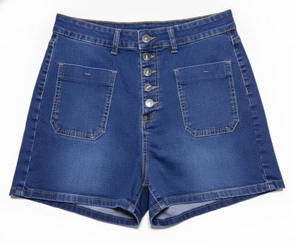 Womens Size XL Blue Denim Shorts Button Front Stretch Cotton Blend Bermudas