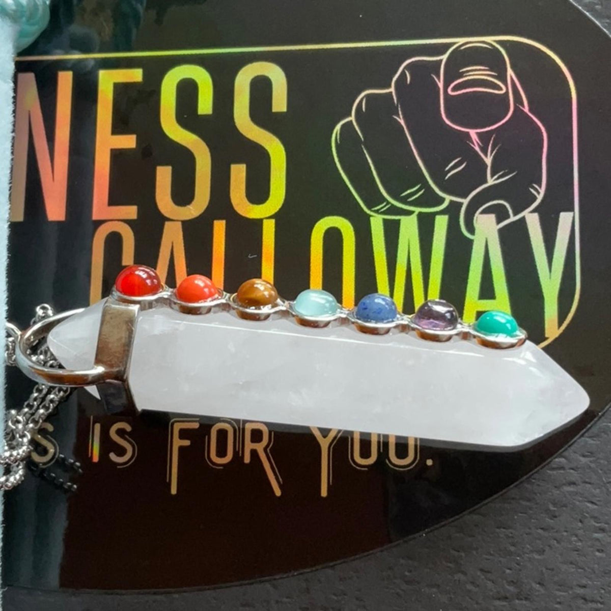 Kindness + 7 Stone Chakra White Quartz Fine Crystal Necklace by Essential Ritual