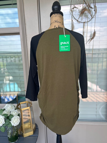 Pact Organic Maternity Olive Green Black Raglan Sleeve Tunic Top Size XL NWT