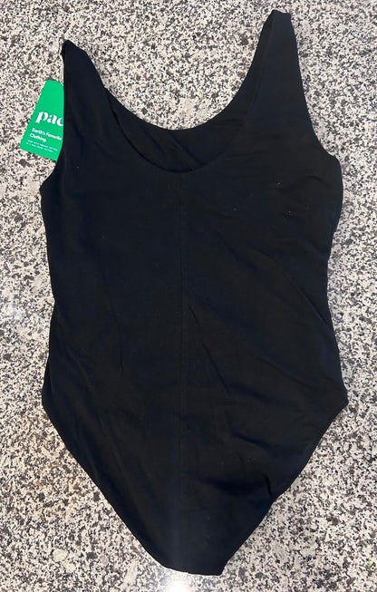 Pact Organic Cotton Black Bodysuit Womens Size Large Short Sleeve Snap