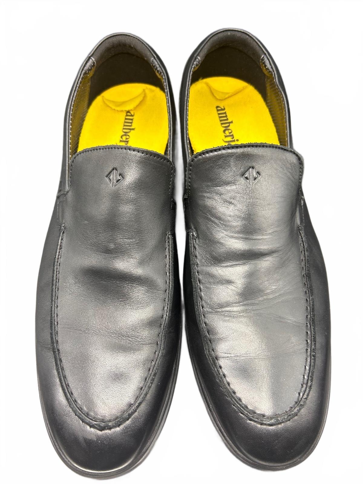 Amberjack Black Leather Slip On Loafers Mens Size 14 M Comfort Dress Shoes
