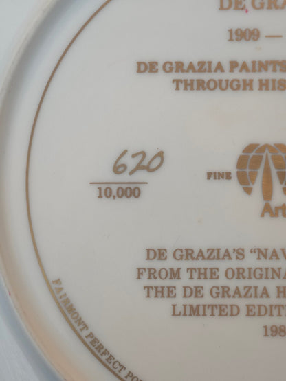 Vintage De Grazia Mother and Child Blue Gold Trim Porcelain Collector Plate 10"
