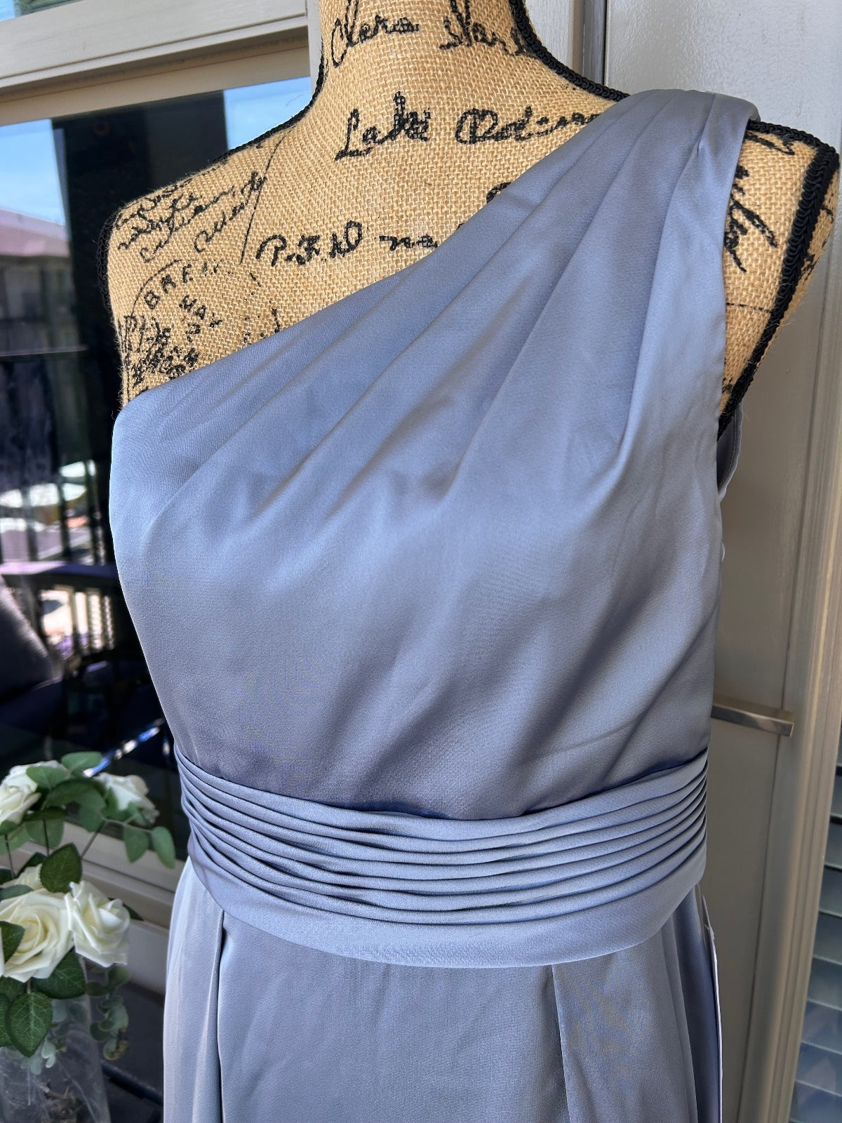 NWT! Azazie Dusty Blue One-Shoulder Dress Size 12 A-Line Floor Length 64”
