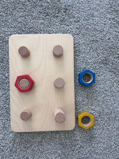 Montessori Wooden Nut & Bolt Toy Fine Motor Skills Toddler Educational Activity