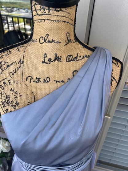 NWT! Azazie Dusty Blue One-Shoulder Dress Size 12 A-Line Floor Length 64”
